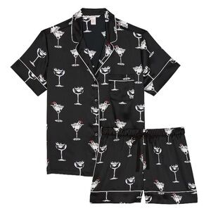 Victoria's Secret Penguin Holiday Black Cocktail Print Pajama Set, Size XL, New